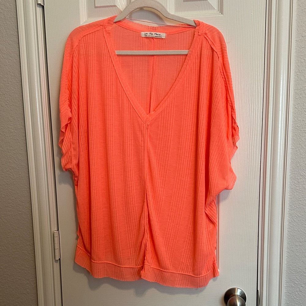 We The Free Bright Neon Pink V-Neck Top